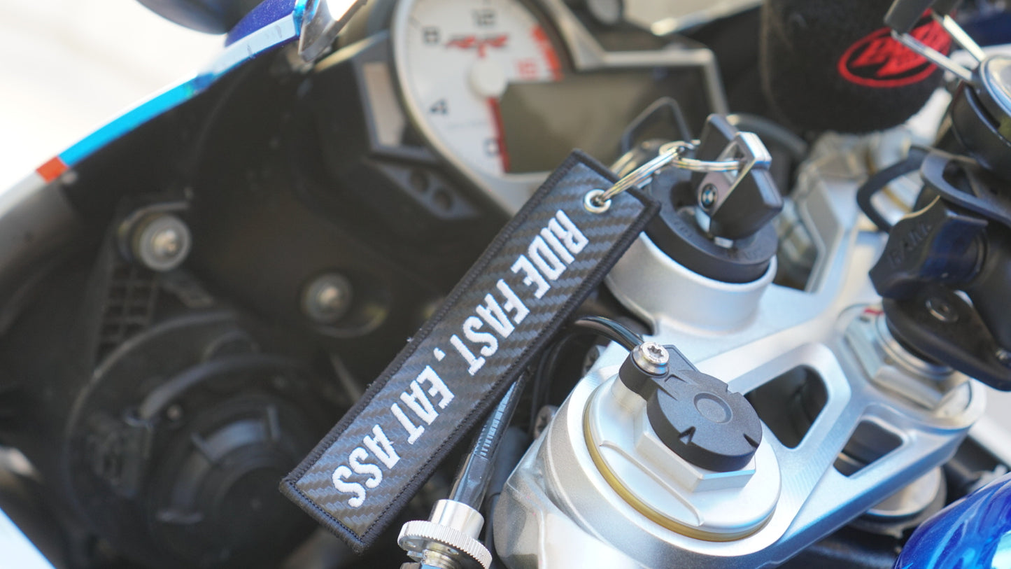 "Ride Fast, Eat Ass" Carbon Fiber Keytag
