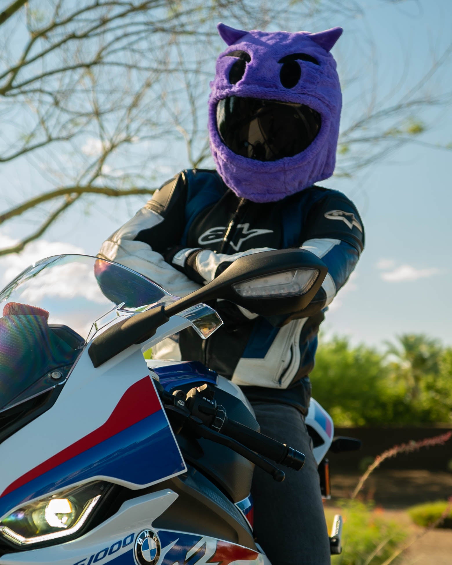 devil helmet motorcycle Purple Devil Emoji Motorcycle Helmet Cover – Carbon Moto Gear