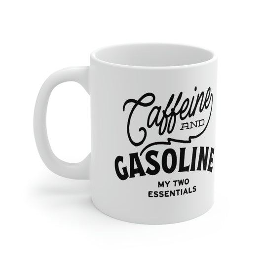 "CAFFEINE AND GASOLINE" Ceramic Mug for Motor Enthusiasts - 11oz
