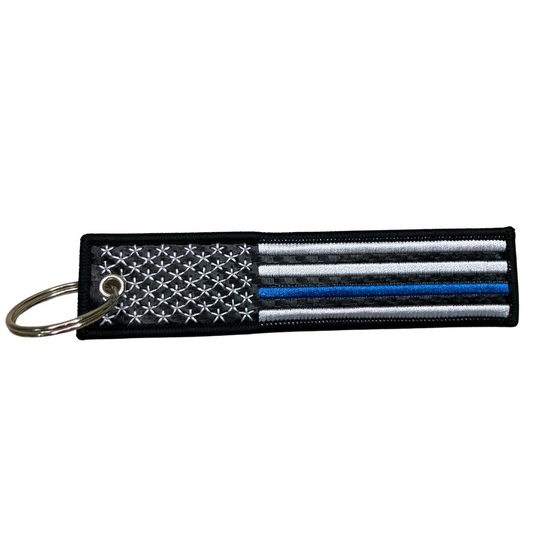 Thin Blue Line American Flag Carbon Fiber Keytag