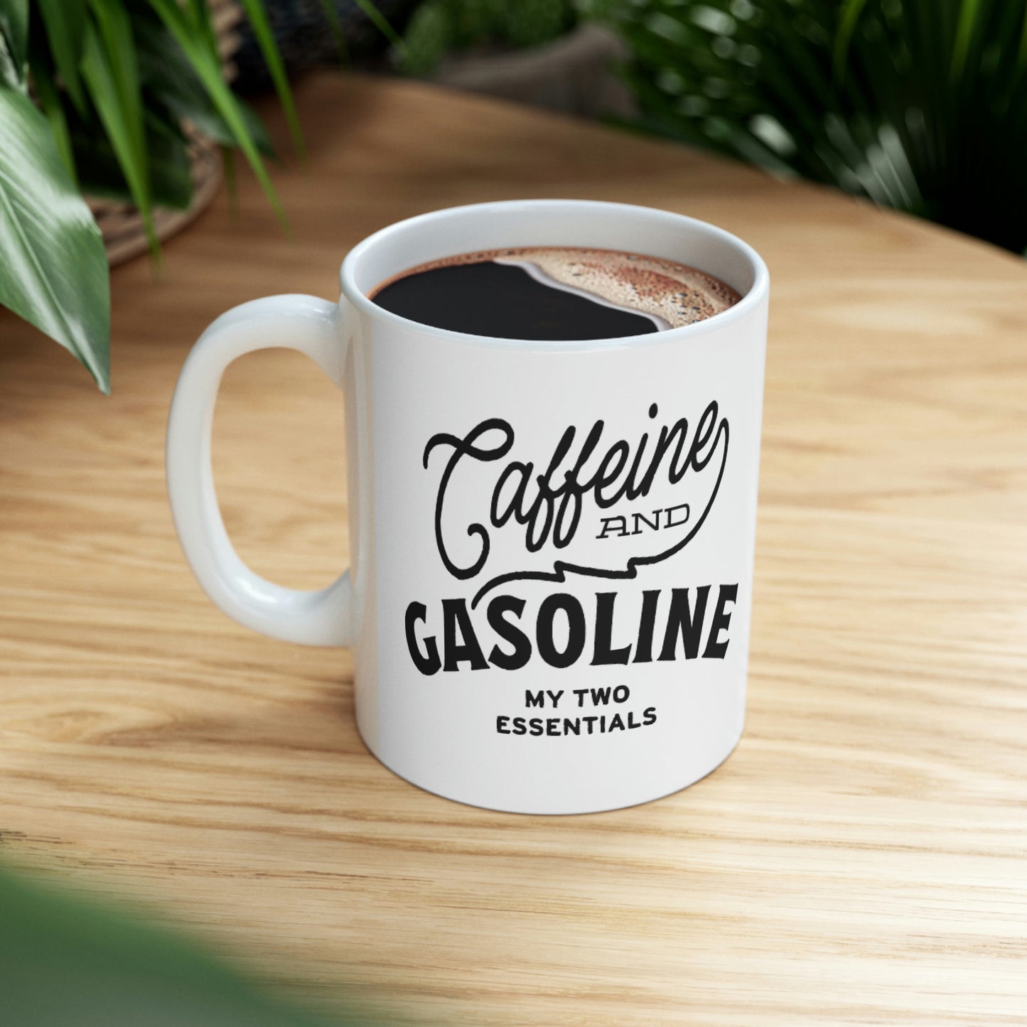 "CAFFEINE AND GASOLINE" Ceramic Mug for Motor Enthusiasts - 11oz