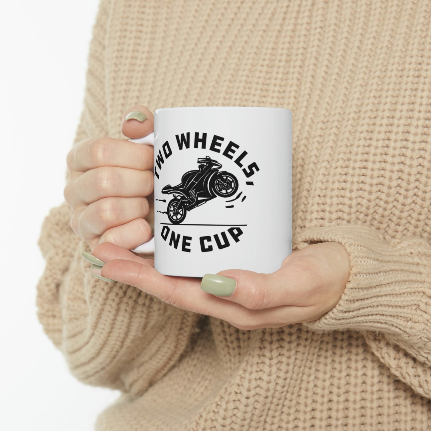 "TWO WHEELS ONE CUP" Wheelie Mug - 11oz