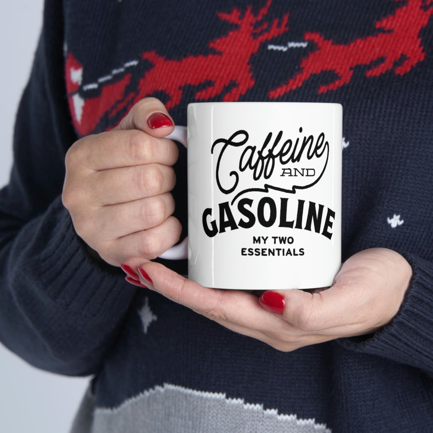 "CAFFEINE AND GASOLINE" Ceramic Mug for Motor Enthusiasts - 11oz