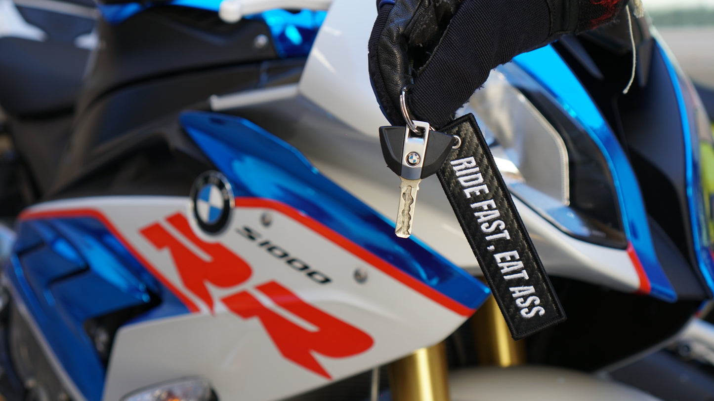 "Ride Fast, Eat Ass" Carbon Fiber Keytag