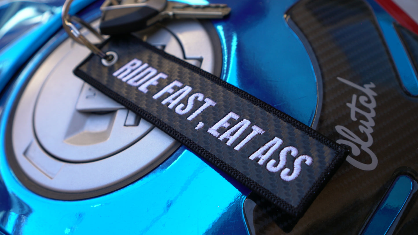 "Ride Fast, Eat Ass" Carbon Fiber Keytag