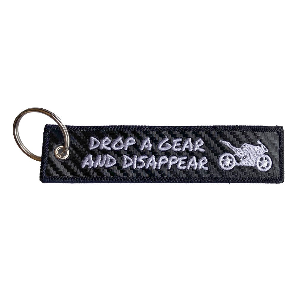 "Drop A Gear and Disappear" Carbon Fiber Keytag