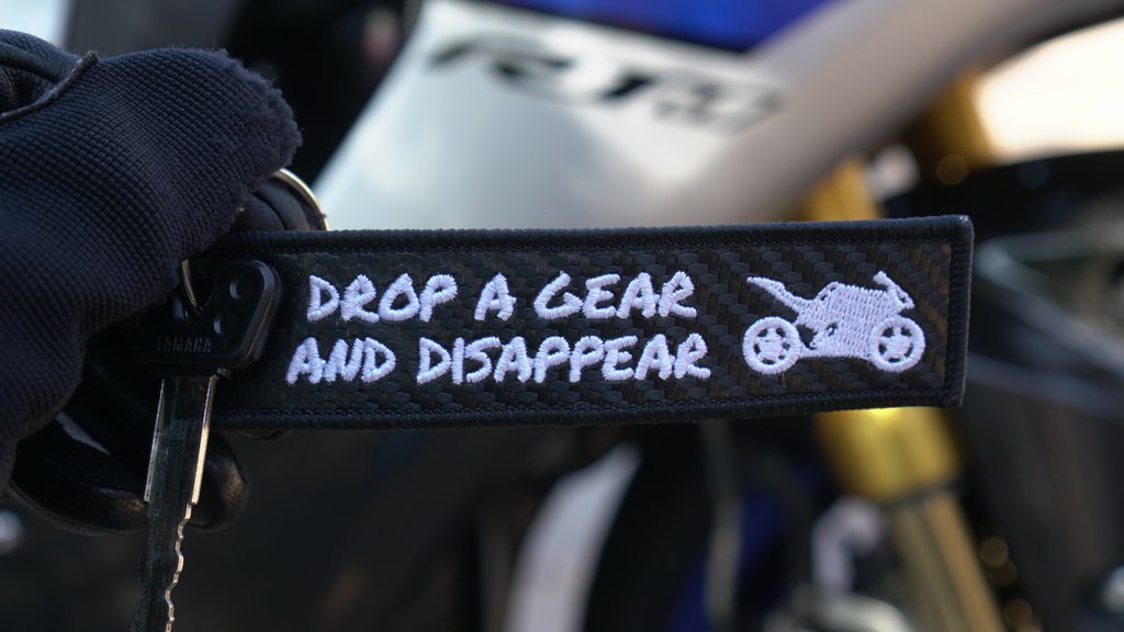 "Drop A Gear and Disappear" Carbon Fiber Keytag