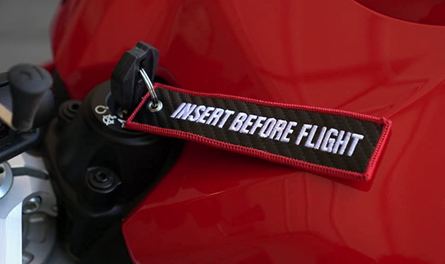 "Insert Before Flight" Carbon Fiber Keytag Motorcycle keychain