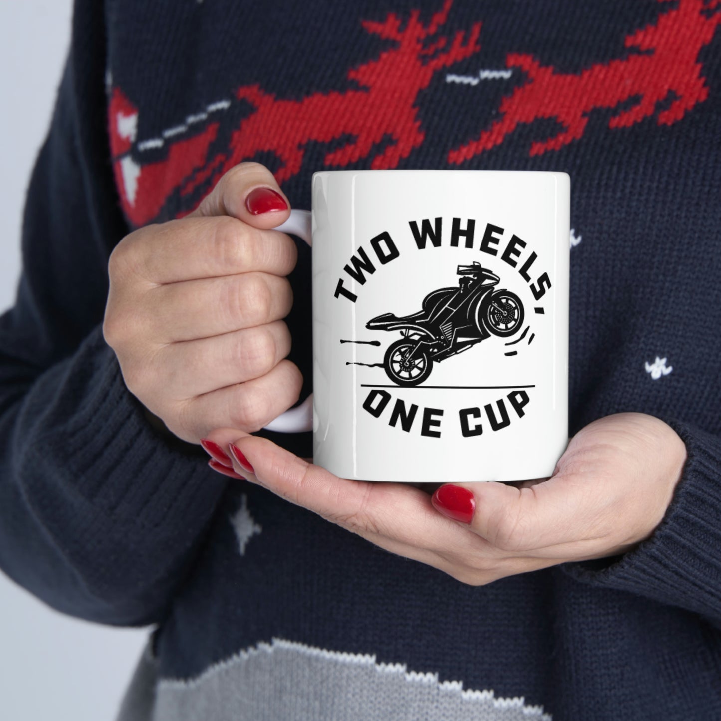 "TWO WHEELS ONE CUP" Wheelie Mug - 11oz