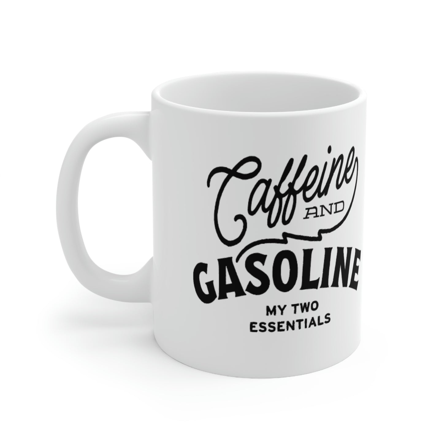 "CAFFEINE AND GASOLINE" Ceramic Mug for Motor Enthusiasts - 11oz